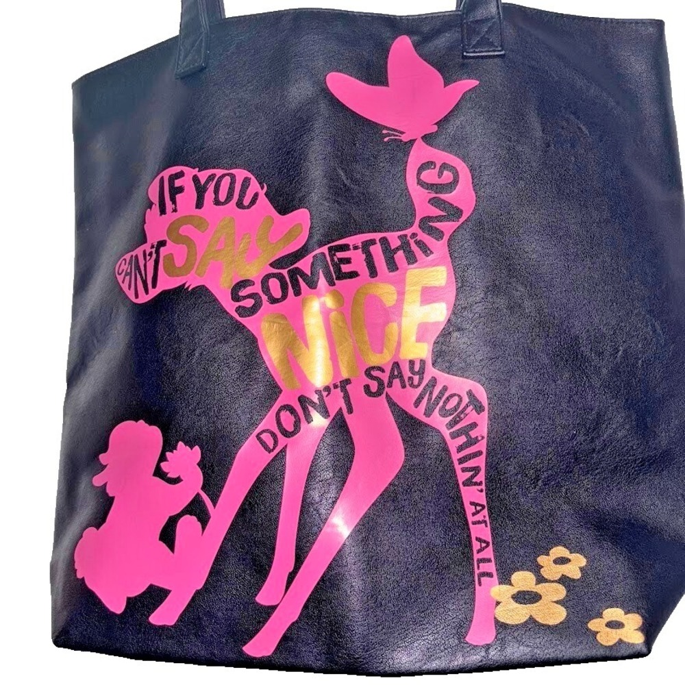 Disney Bambi Thumper Quote Tote Bag‎ Black Faux Leather Shoulder Bag NWT